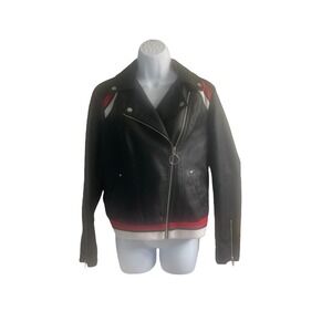 INC‎ International Concepts Moto Jacket Faux Leather Red White Trim Small